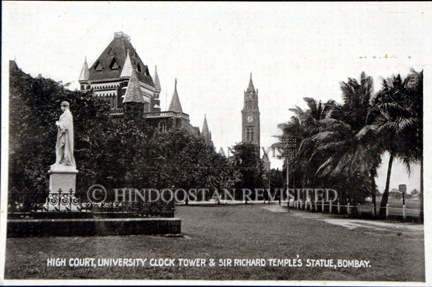 /data/Original Prints/Topography Views, City Views, Landscapes/HIGH COURT UNIVERSITY CLOCK TOWER AND SIR RICHARD TEMPLE S STATUE BOMBAY.jpg